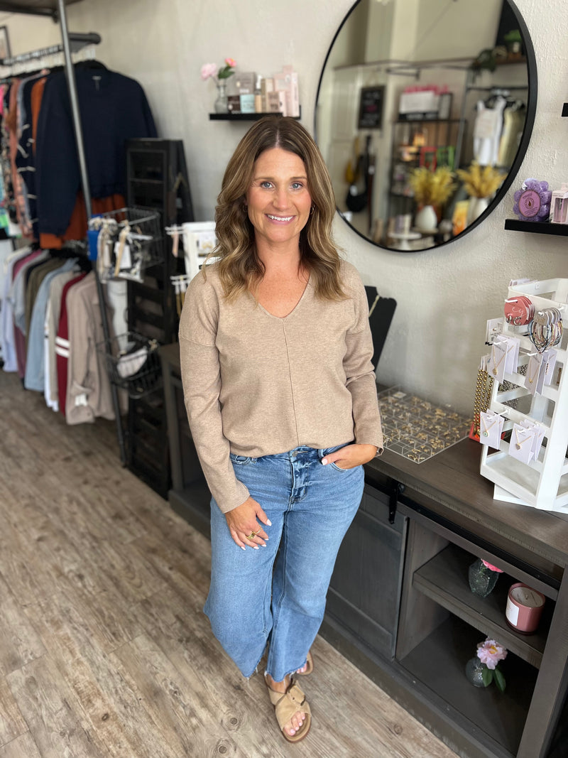 Kristen Solid V Neck Front Seam Sweater