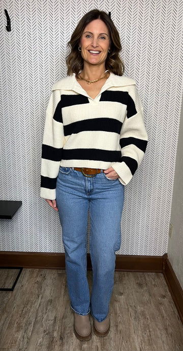 Rebecca Stripe Wide Collar Sweater