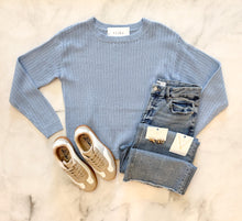 Load image into Gallery viewer, Melodie Chambray Open Knit Sweater