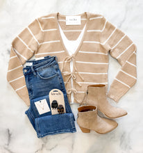 Load image into Gallery viewer, Izzy Taupe Striped Bow Cardi