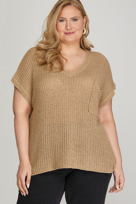 Sonia Taupe Loose Knit Curvy Sweater
