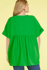 Lexi Green V-Neck Curvy Woven Top