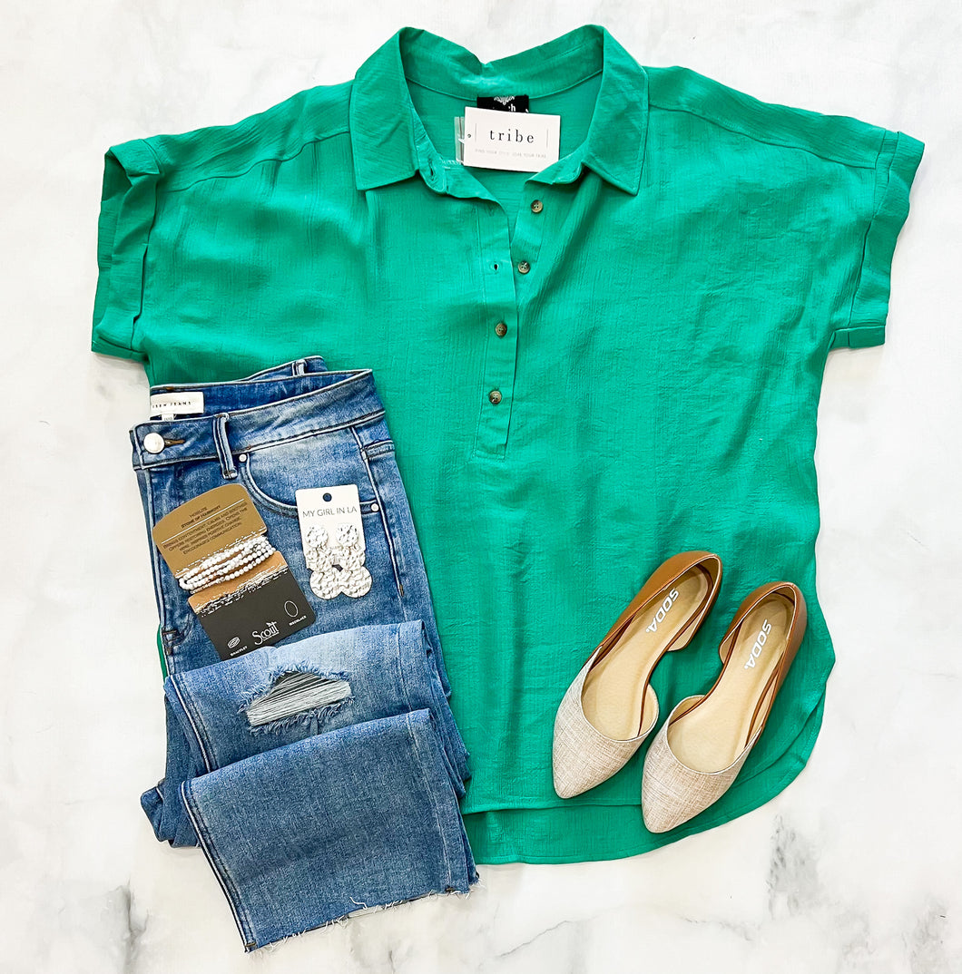 Noel Kelly Green Button Down Woven Top