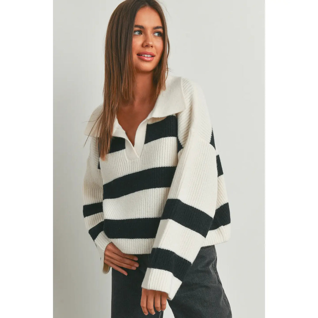 Rebecca Stripe Wide Collar Sweater