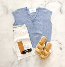 Load image into Gallery viewer, Mia Blue Raw Edge Sleeveless Knit Cardi