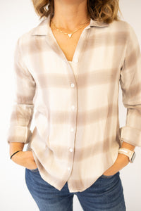 Janice Ivory and Taupe Plaid Top