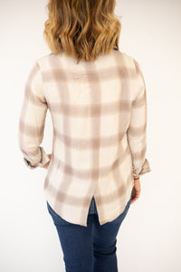 Janice Ivory and Taupe Plaid Top