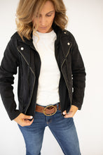 Load image into Gallery viewer, Maggie Black Moto Hooded Jacket