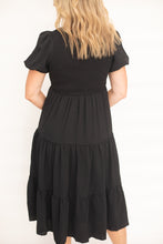 Load image into Gallery viewer, Darcy Smocked Black Puff Sleeve Dress