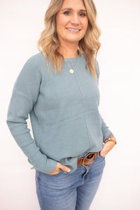 Brynn Dusty Blue Waffle Sweater