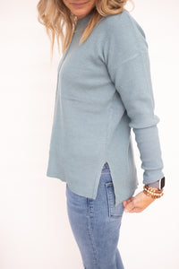 Brynn Dusty Blue Waffle Sweater