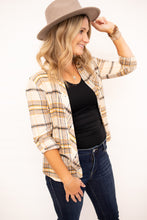 Load image into Gallery viewer, Olsen Taupe and Orange Plaid Top