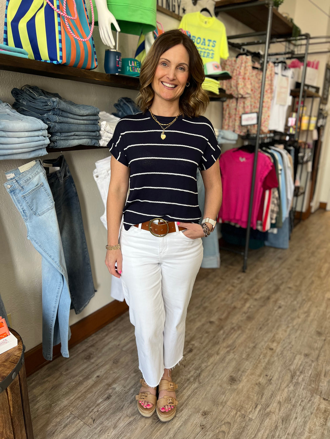 Stella Round Neck Striped Top