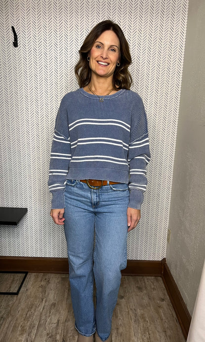 Winona Blue Striped Cotton Sweater