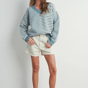 Meredith Blue Checker Sweater