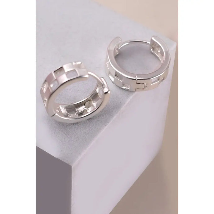 Maggie Silver Checker Hoop Earring