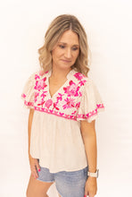 Load image into Gallery viewer, Brix Khaki Floral Embroidered Top