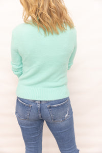 Alani Aqua Mock Neck Fuzzy Sweater