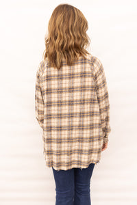 Alexa Sand/Navy Plaid Top