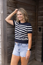 Load image into Gallery viewer, Mollie Navy Striped Sweater Tee