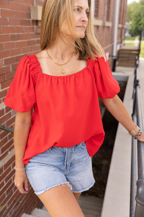 Delaney Red Puff Sleeve