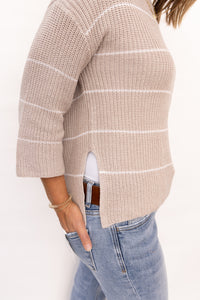 Aleah 3/4 Sleeve Taupe Stripe Sweater