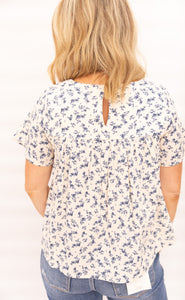 Mara Cream/Blue Floral Top