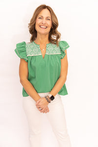 Bailey Green Embroidered Top