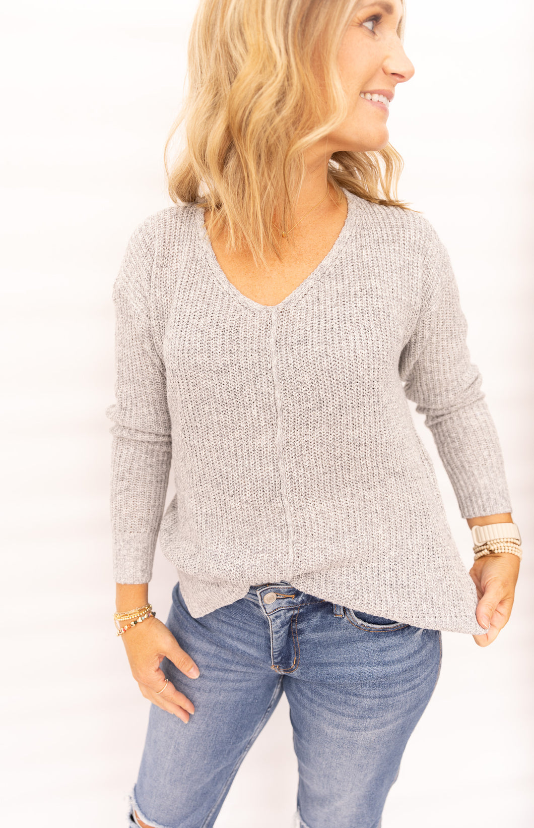 Aleah Silver Center Seamed Sweater