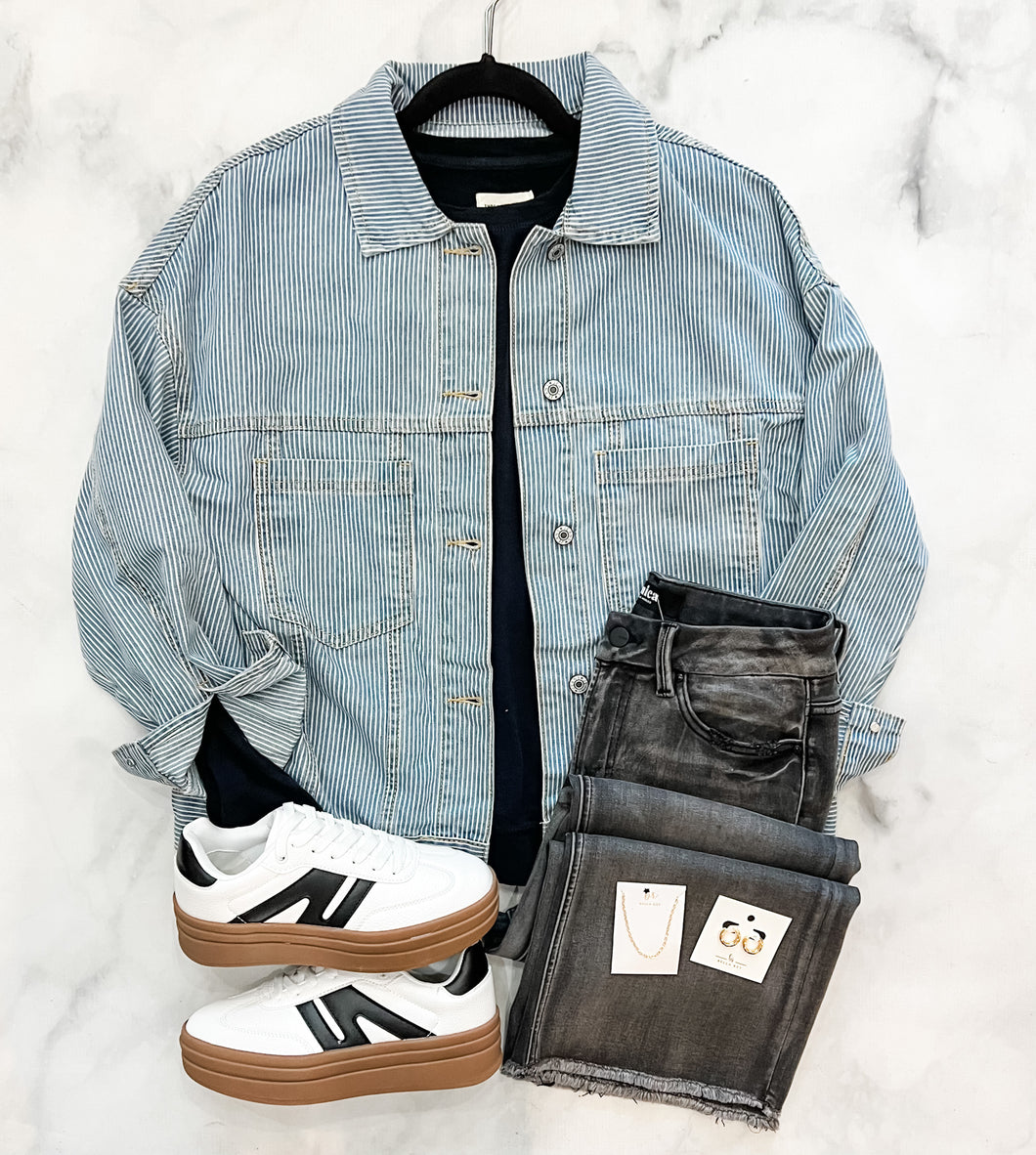 Sienna Striped Washed Denim Jacket