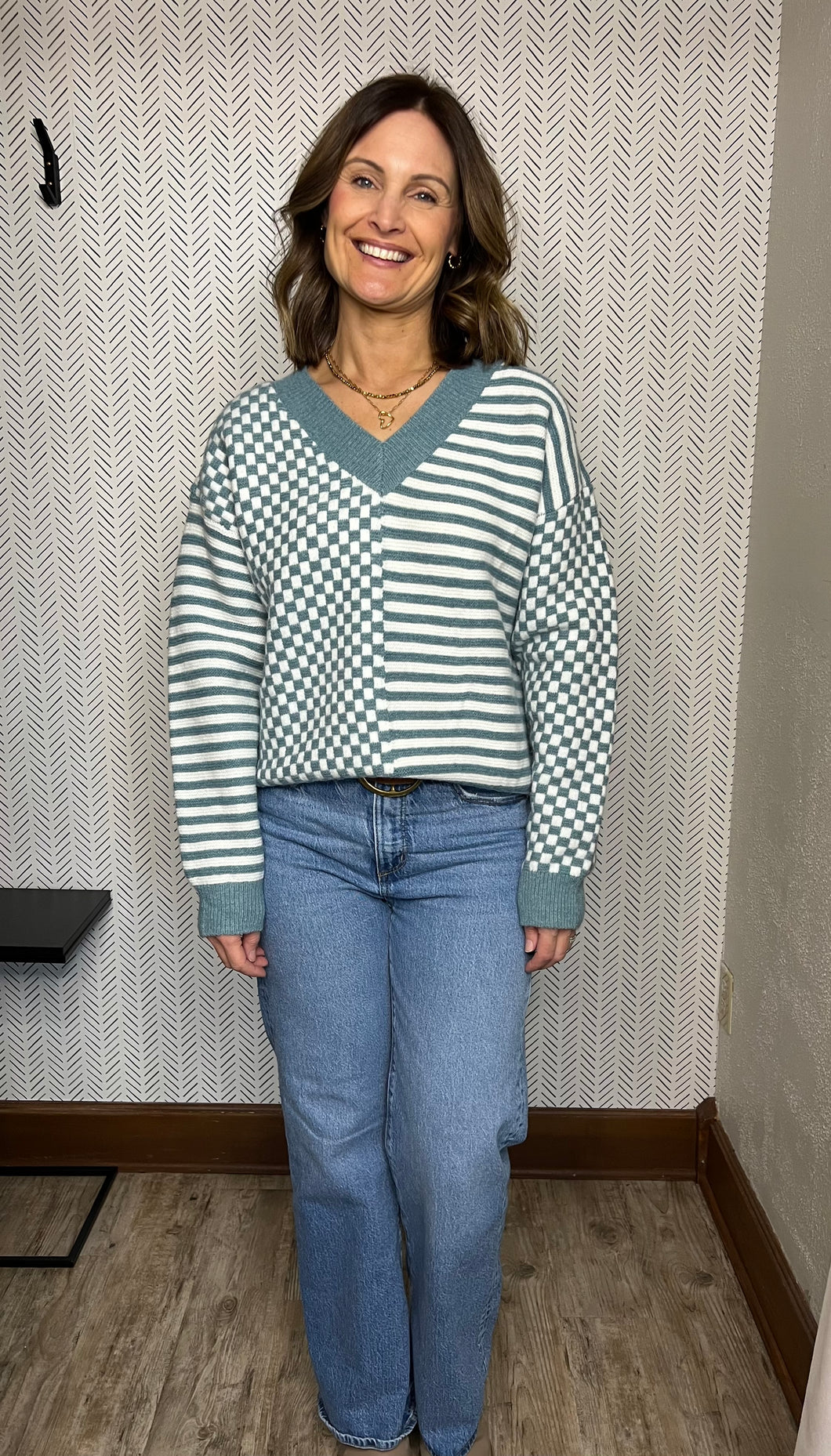 Meredith Blue Checker Sweater