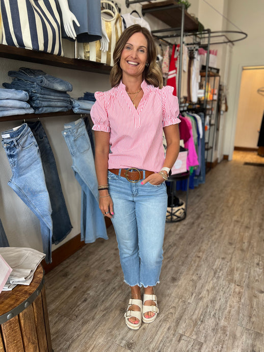 Calista Coral Striped Top