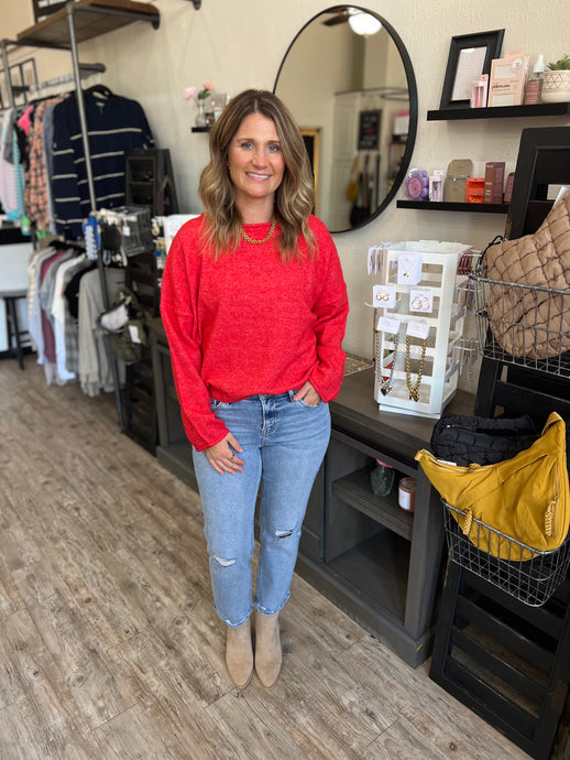 Rachel Red Rolled Neck Sweater