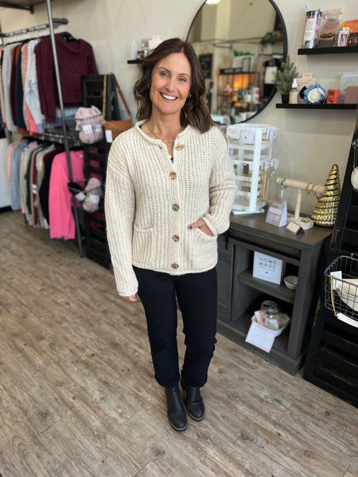 Logan Oatmeal Big Button Sweater