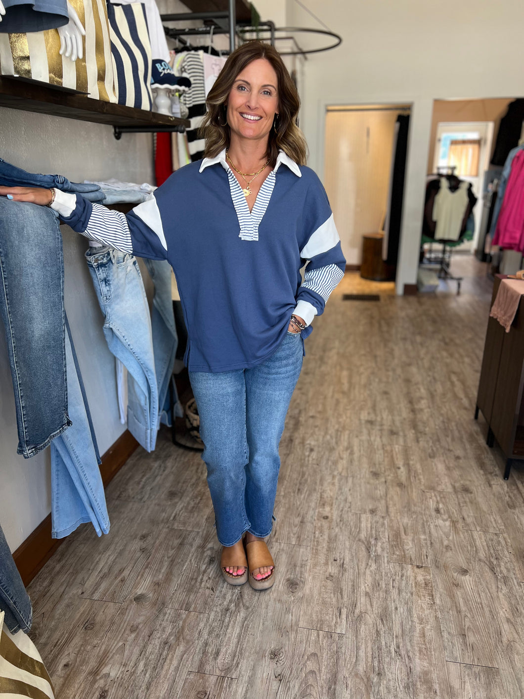 Hannah Striped Collared Sweatshirt