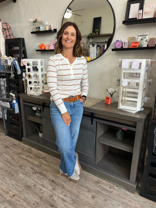 Charlotte Taupe Striped Henley