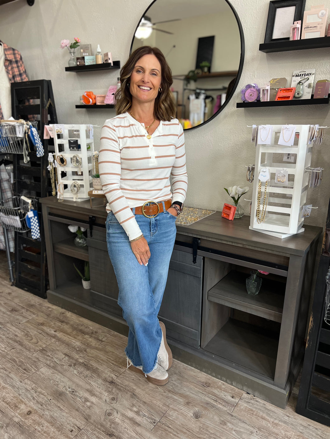 Charlotte Taupe Striped Henley