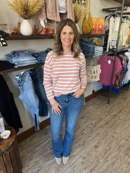 Quinn Dusty Pink Striped Sweater