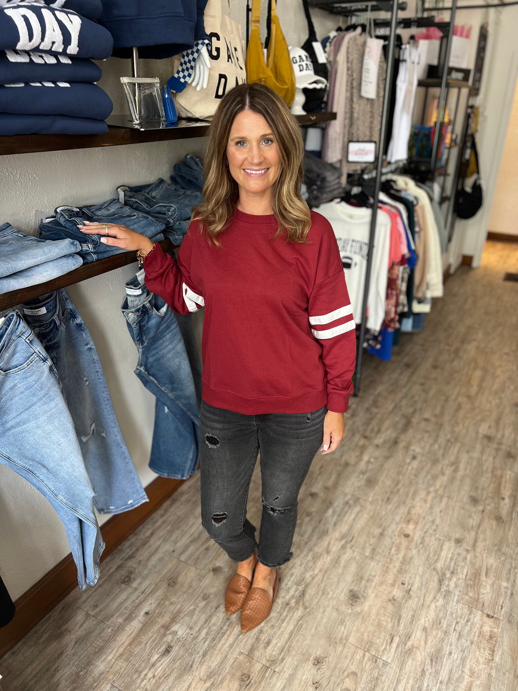 Kaelie Varsity Striped Sweatshirt