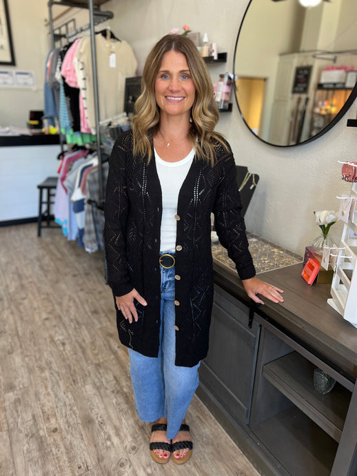 Brittney Black Open Knit Cardi