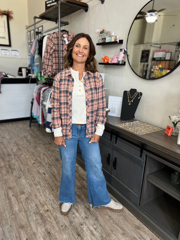 Grace Navy/Pink Plaid Shirt