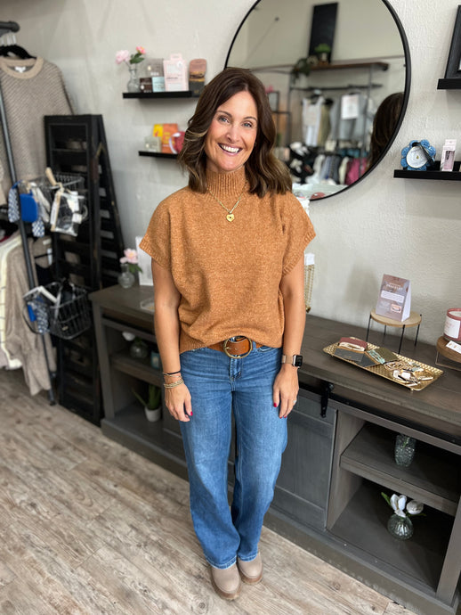 Jayla Camel Short Sleeved Sweater