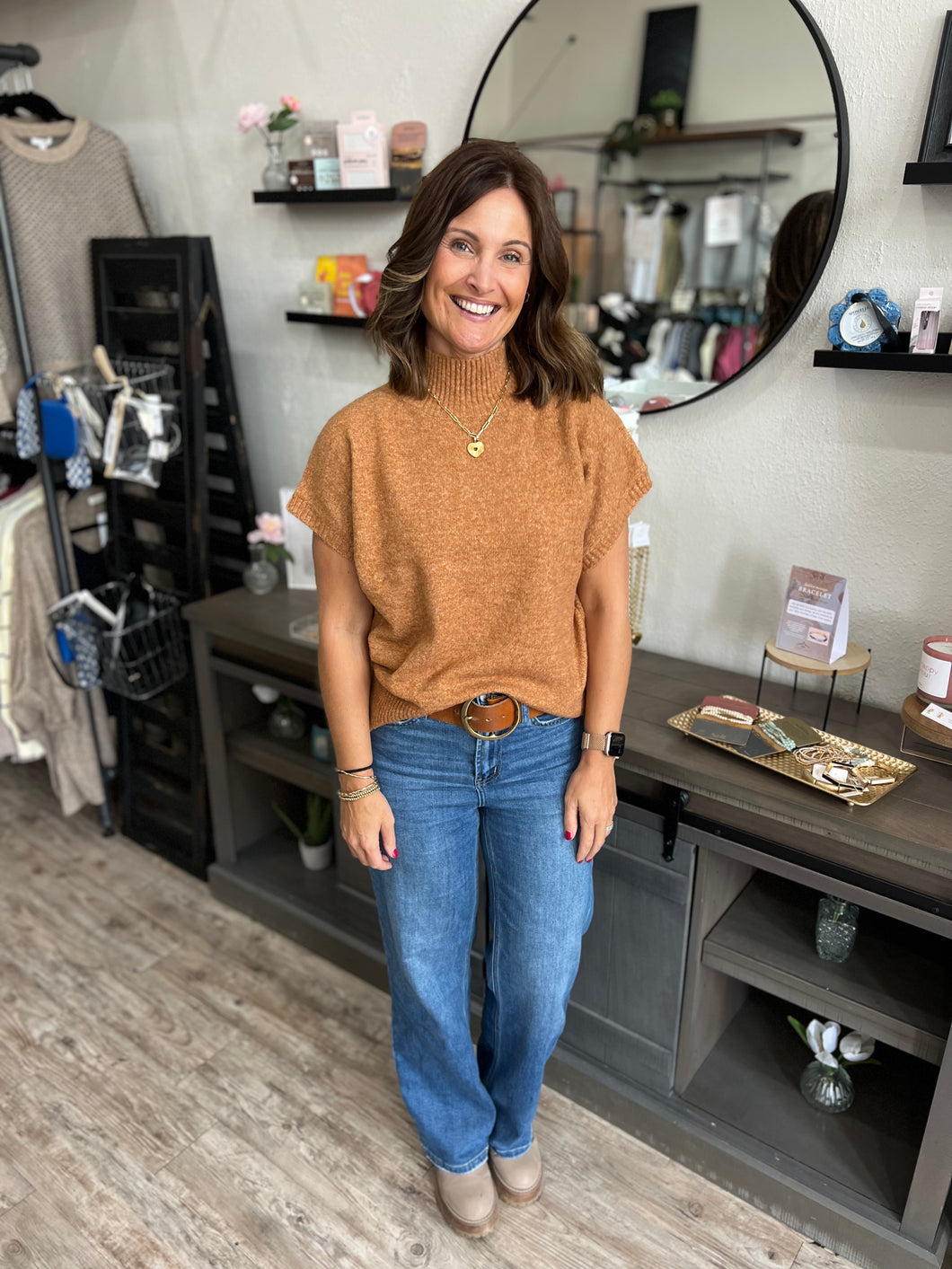 Jayla Camel Short Sleeved Sweater