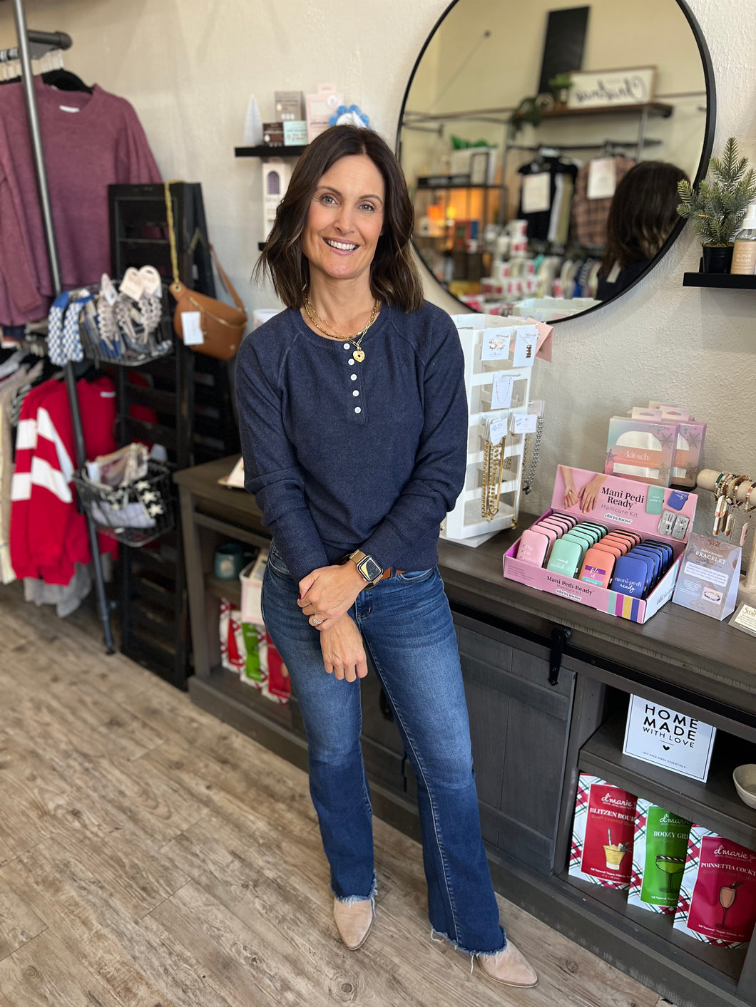 Kayla Navy Henley Top