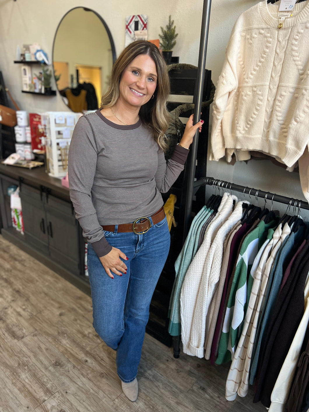 Andi Coffee & Ivory Stripe Top