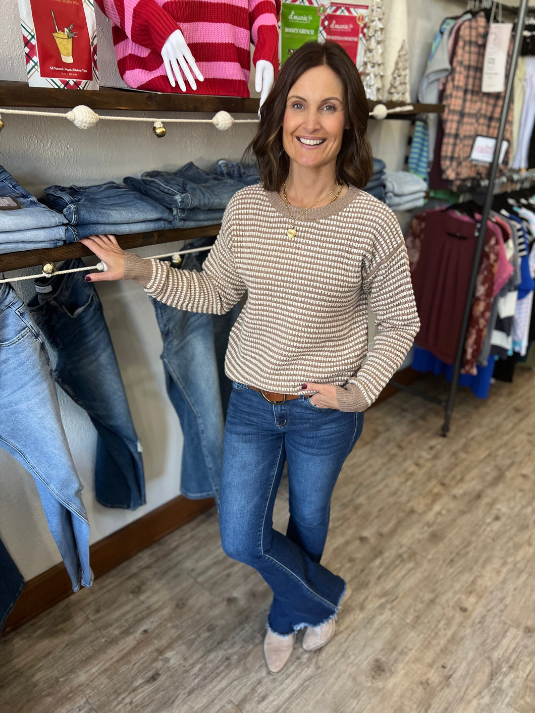 Oakleigh Light Mocha Striped Sweater