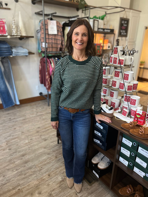 Willow Forest Green Striped Sweater