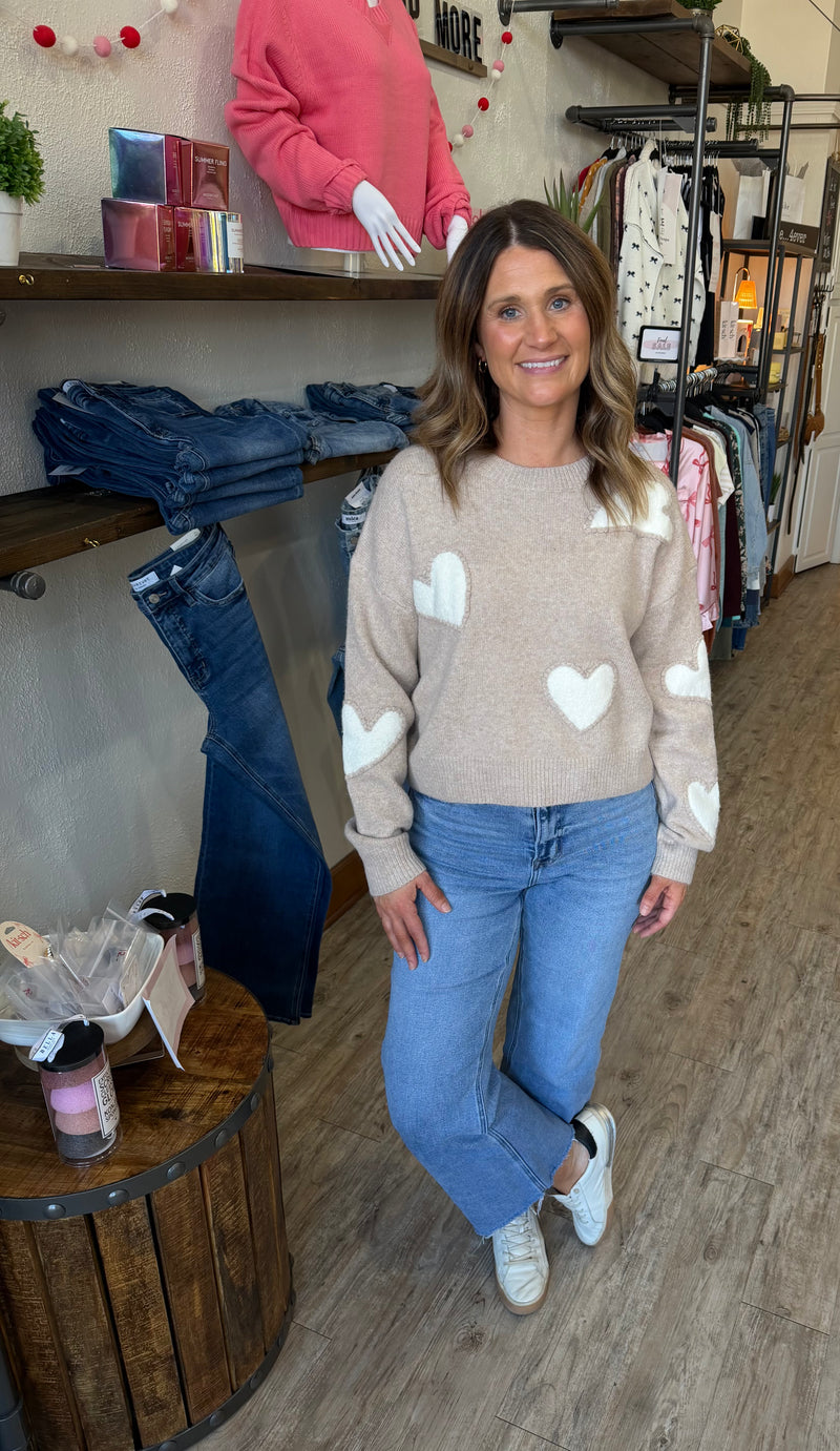 Adalyn Taupe Heart Sweater