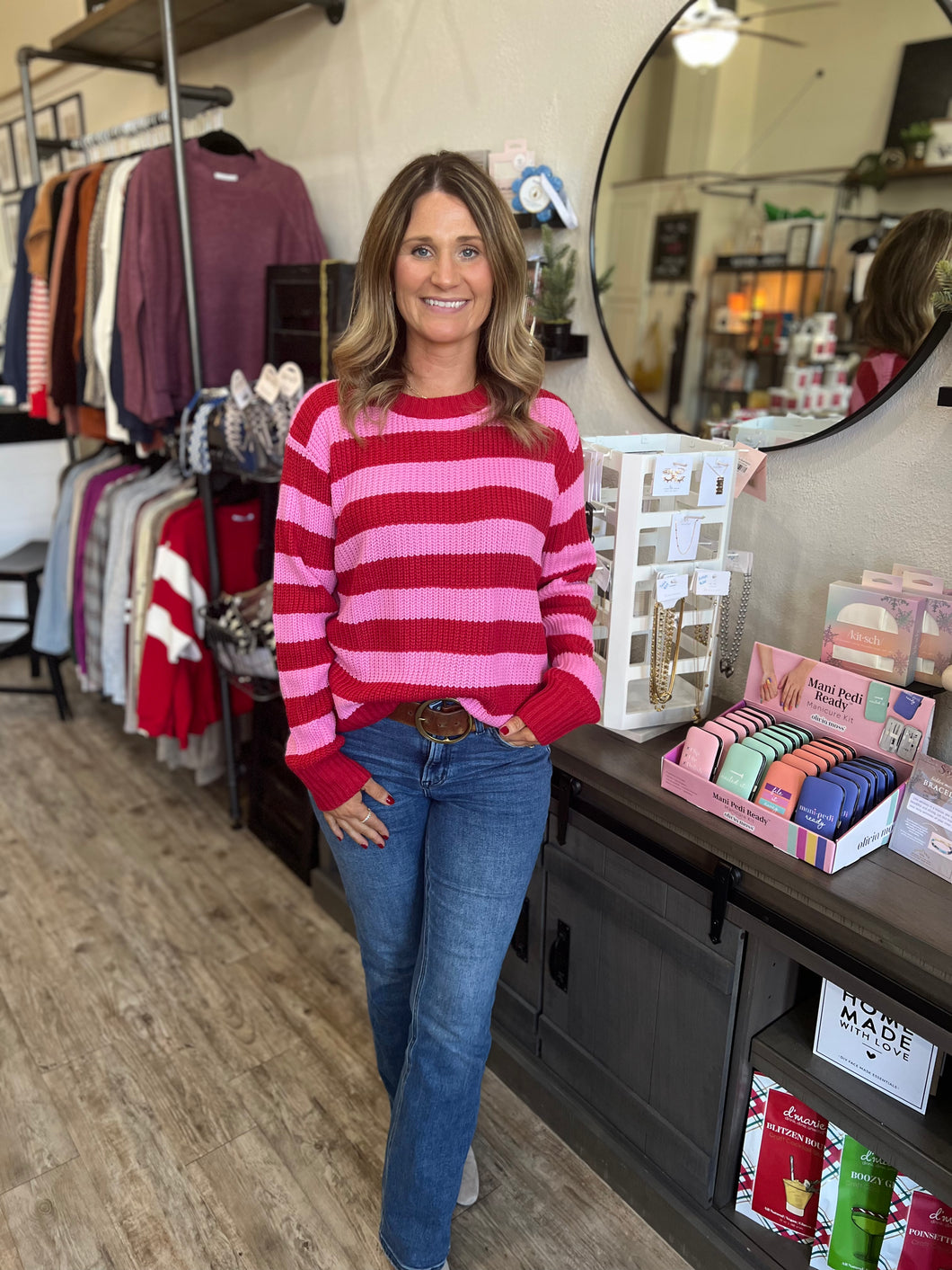 Riley Pink & Red Striped Sweater