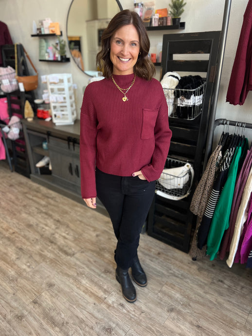 Emily Mock Neck Pocket Detail Sweater